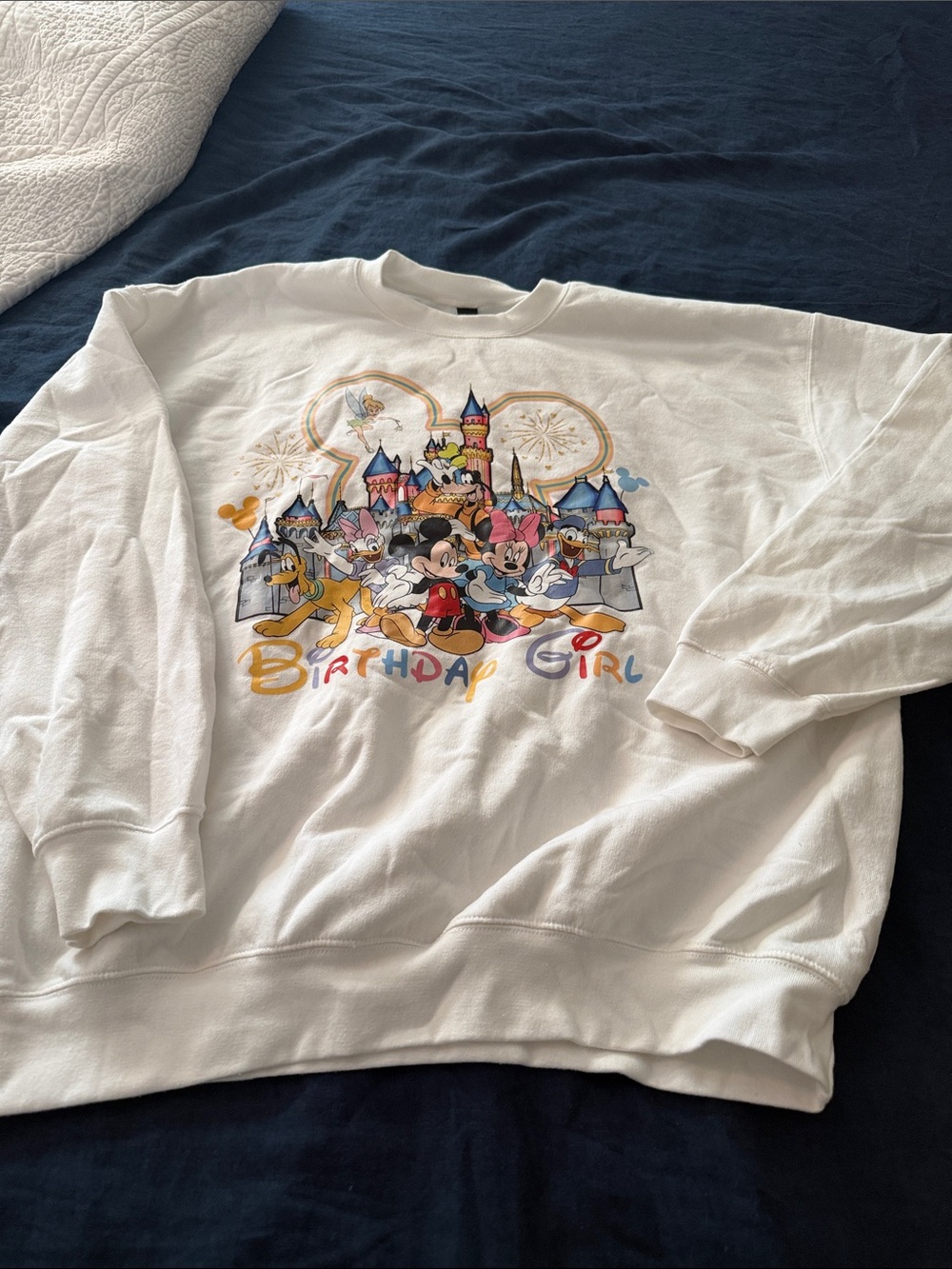 Disney Birthday White Crewneck Sweatshirt with Colorful Castle & Characters